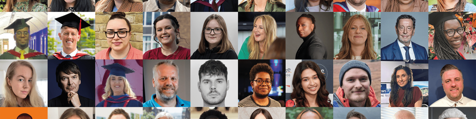 A collage of students and graduates in England. 