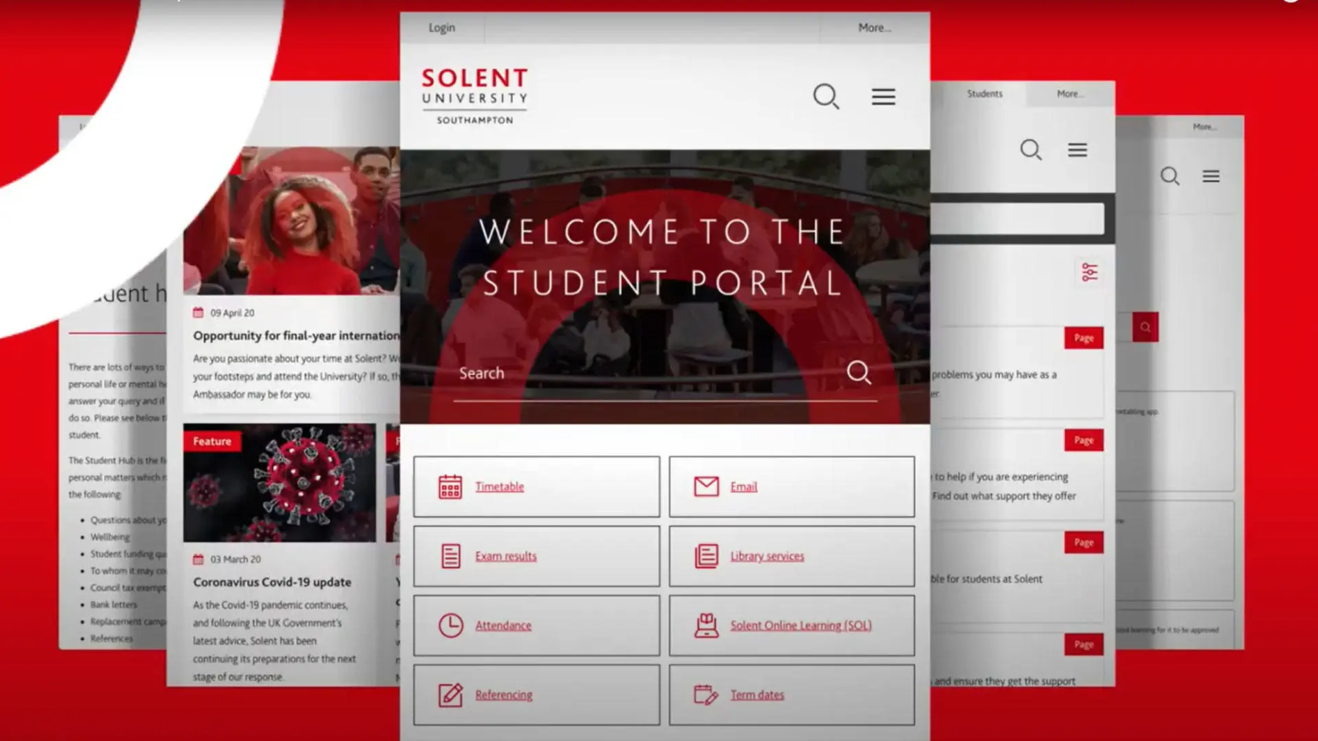 Screenshot showing various views of the student portal