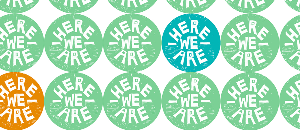 Image showing the words 'Here we are' in different coloured circles