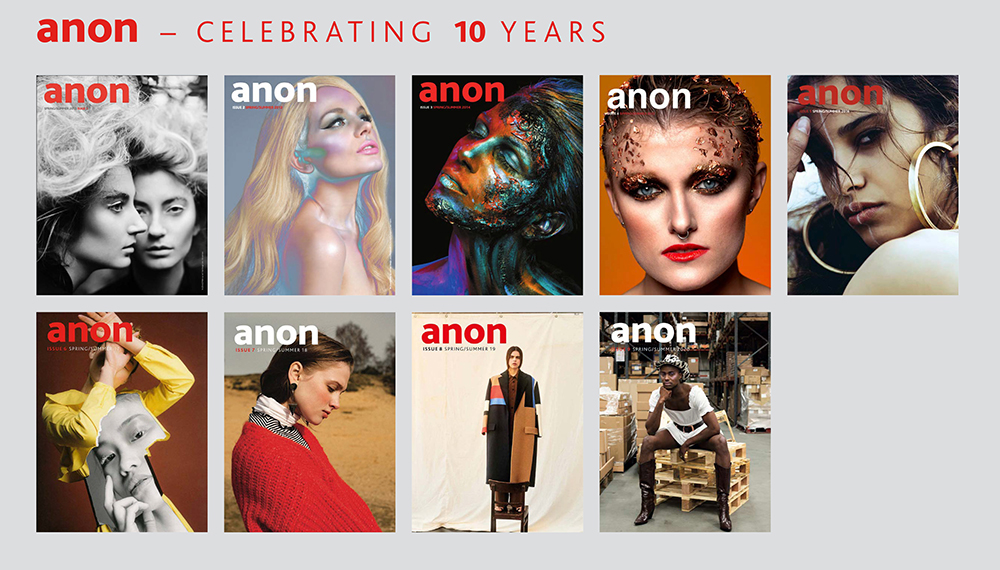 Image shows a selection of covers from previous issues of the anon publication
