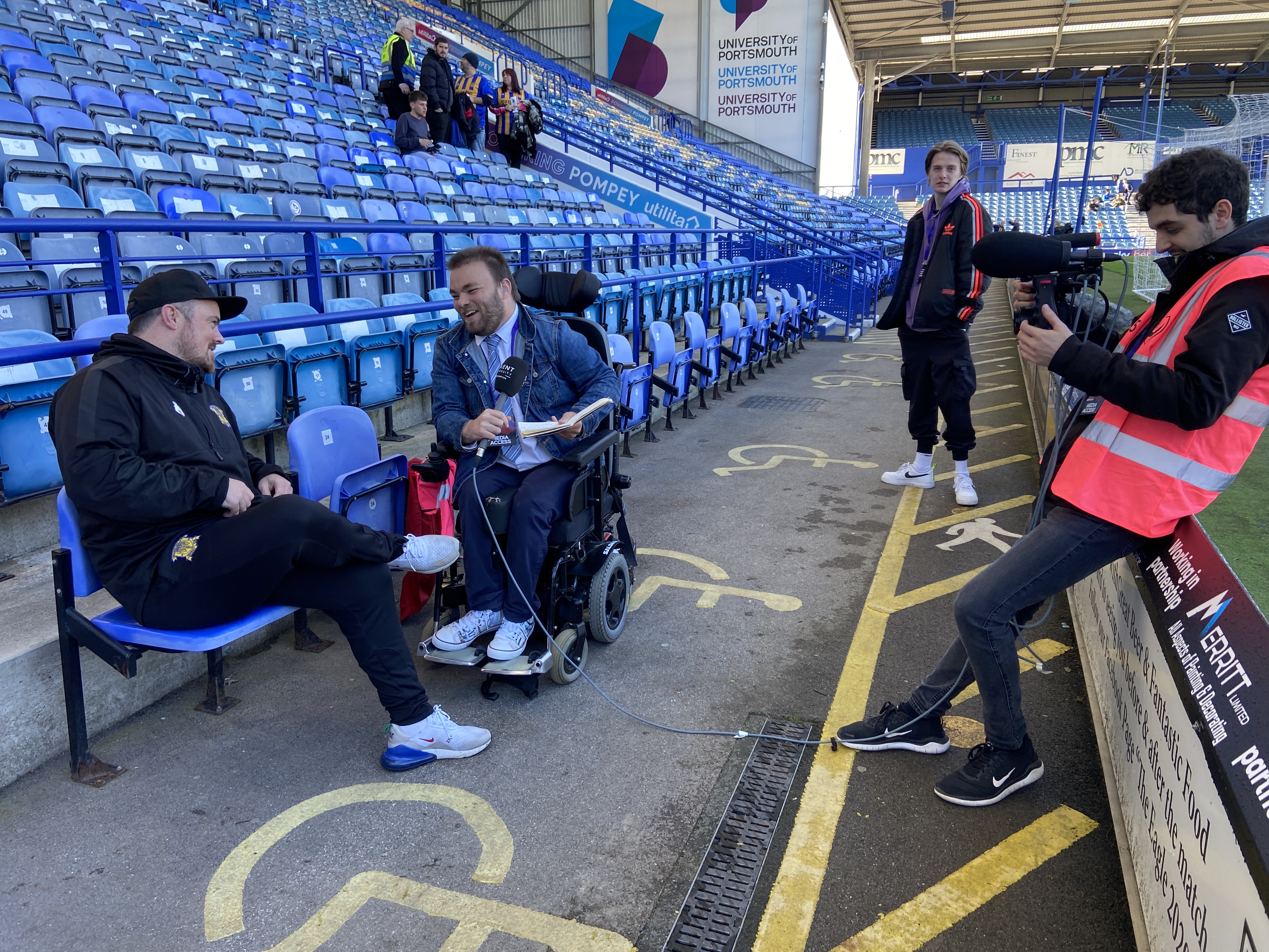 Picture shows Solent students filming at Hampshire FA