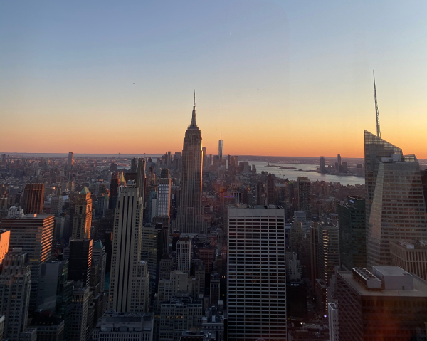 New York City skyline at dusk