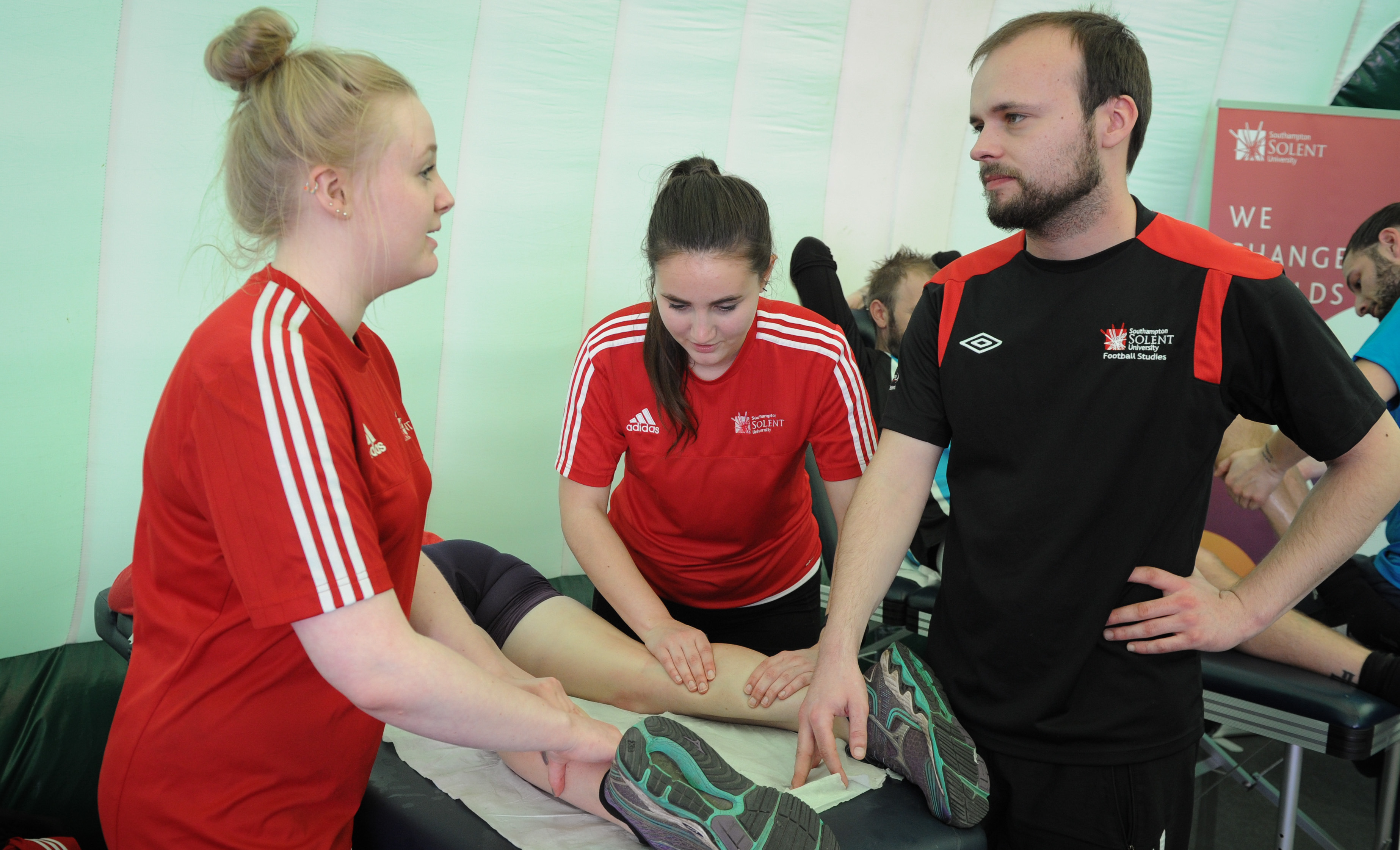 ABP marathon - Solent's sports students giving massages in the Nuffield Health tent