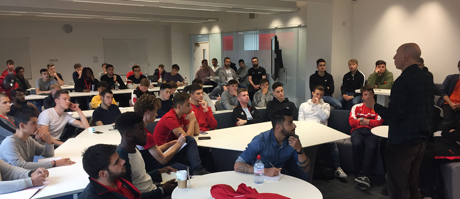 Alex Fynn delivering a guest lecture to Solent's football students