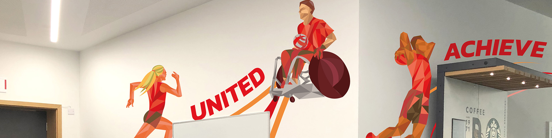 Picture shows a section of the design by Alisha Hutchinson, including the words 'united' and 'achieve'