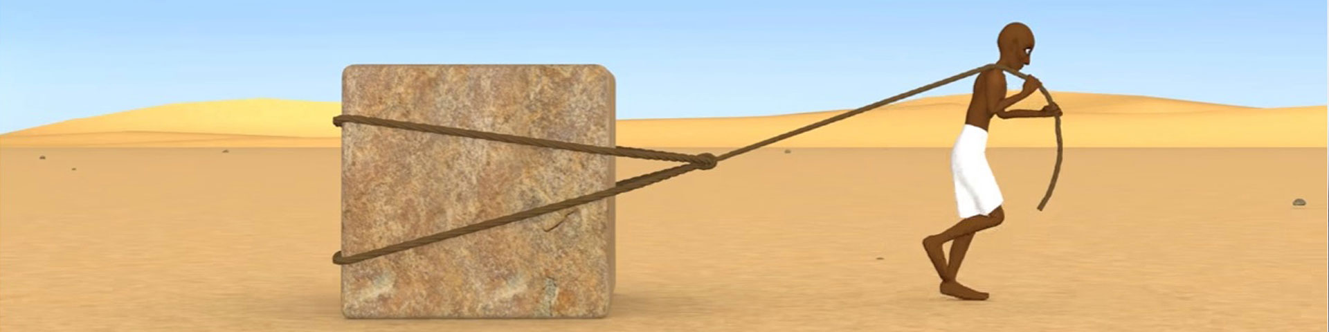 Still from Emma-Louise Osborne's animation about ancient Egypt showing a person dragging a large boulder