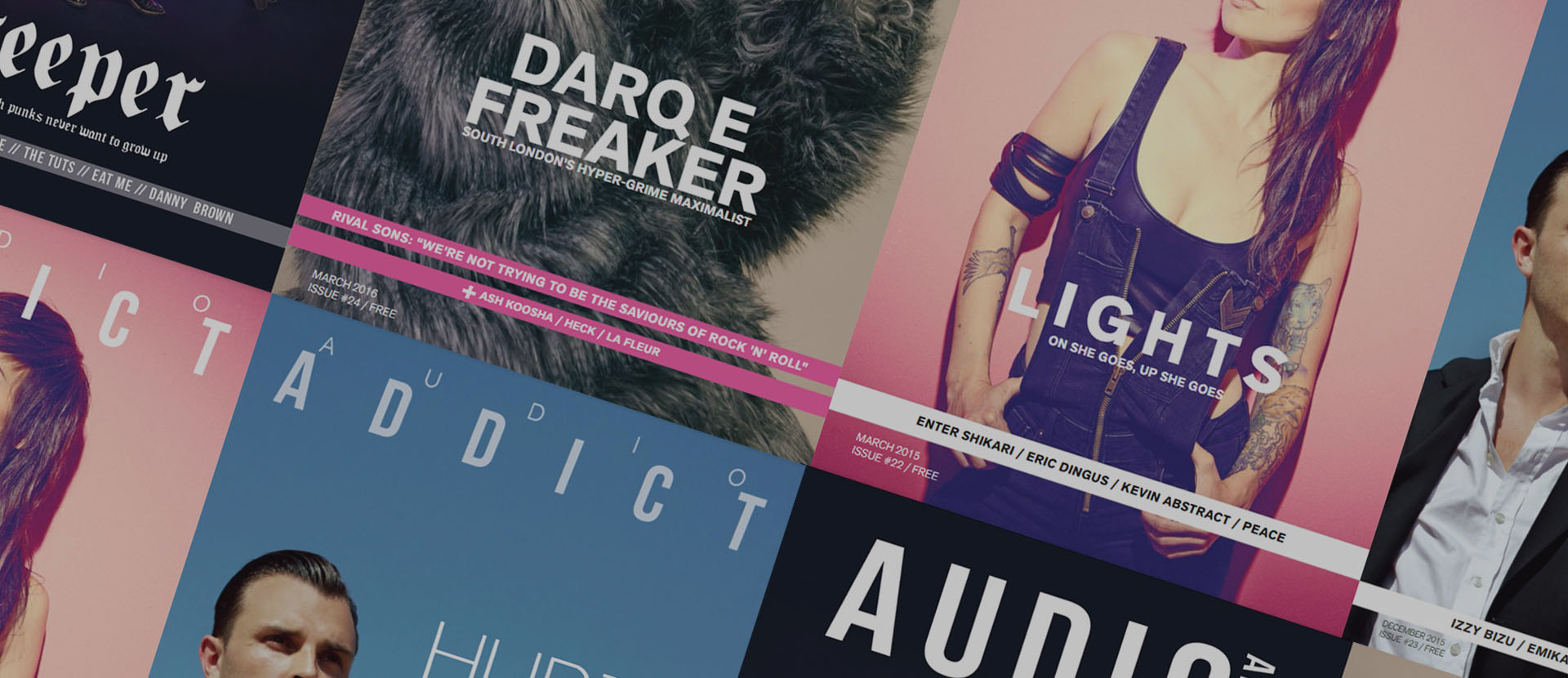 A collection of front covers from Audio Addict
