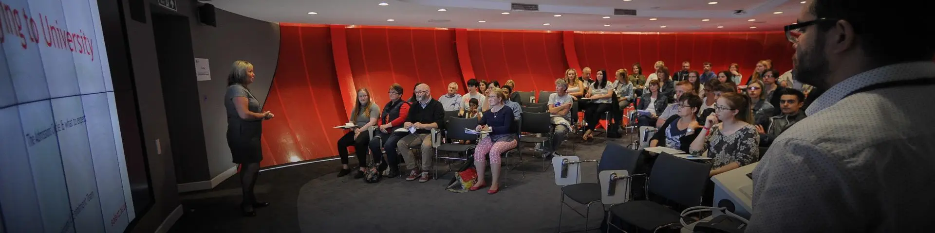 Students attending a lecture in The Pod