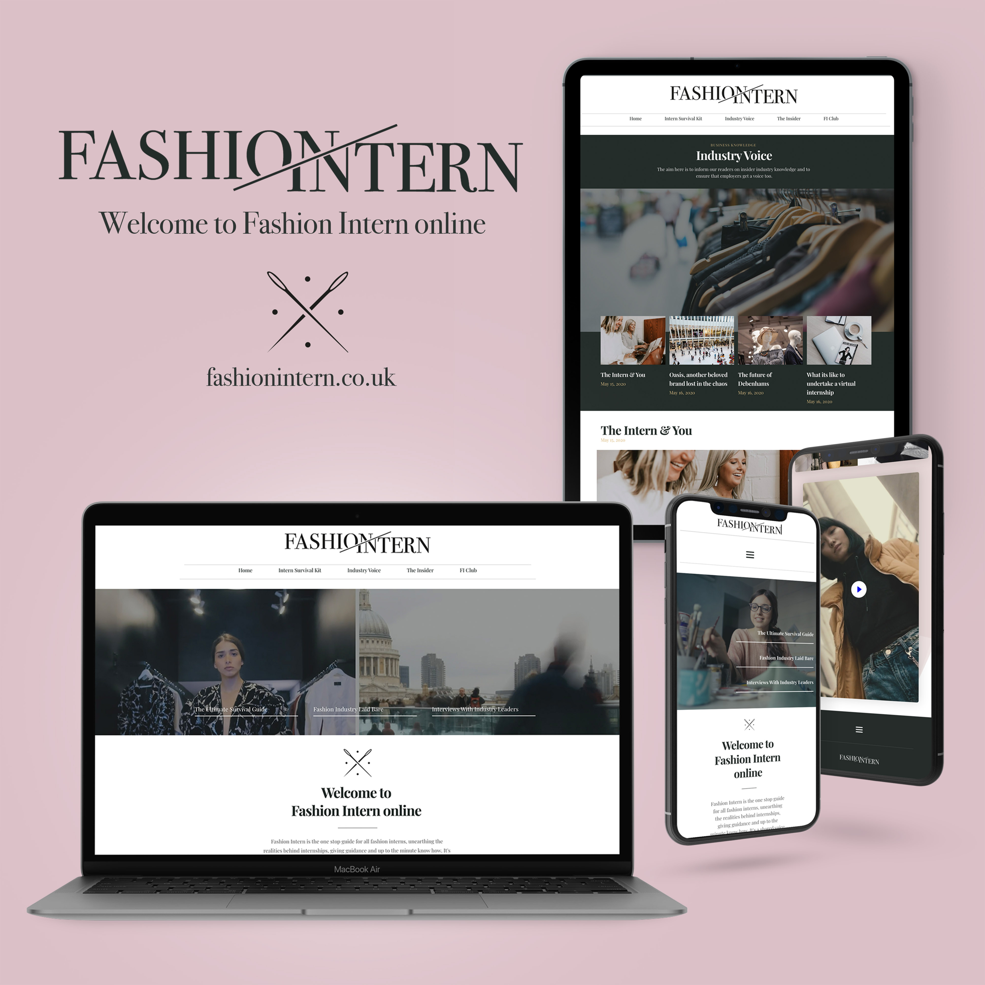 Picture showing Emily Rose's Fashion Intern designs on iPad, laptop and phone