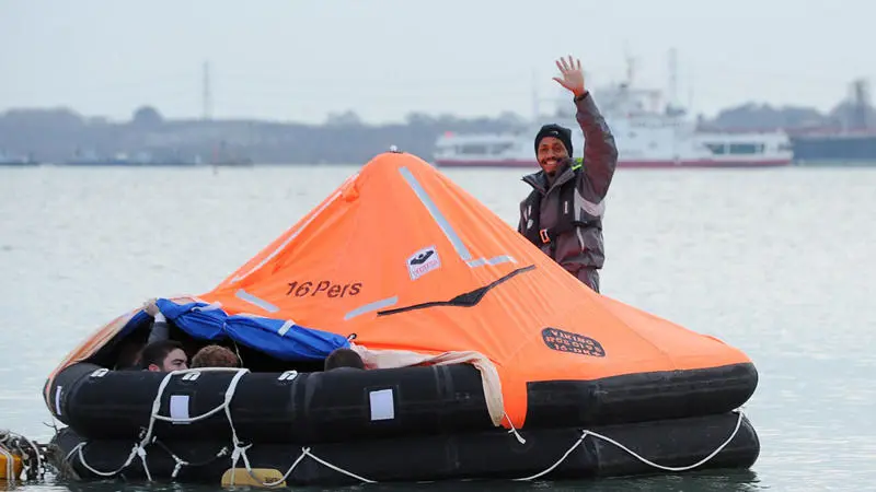 Felix Amoreth on a life raft during the 24 hour life raft challenge