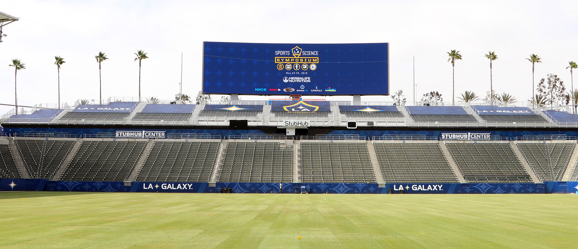 The pitch and the stands at the LA Galaxy stadium