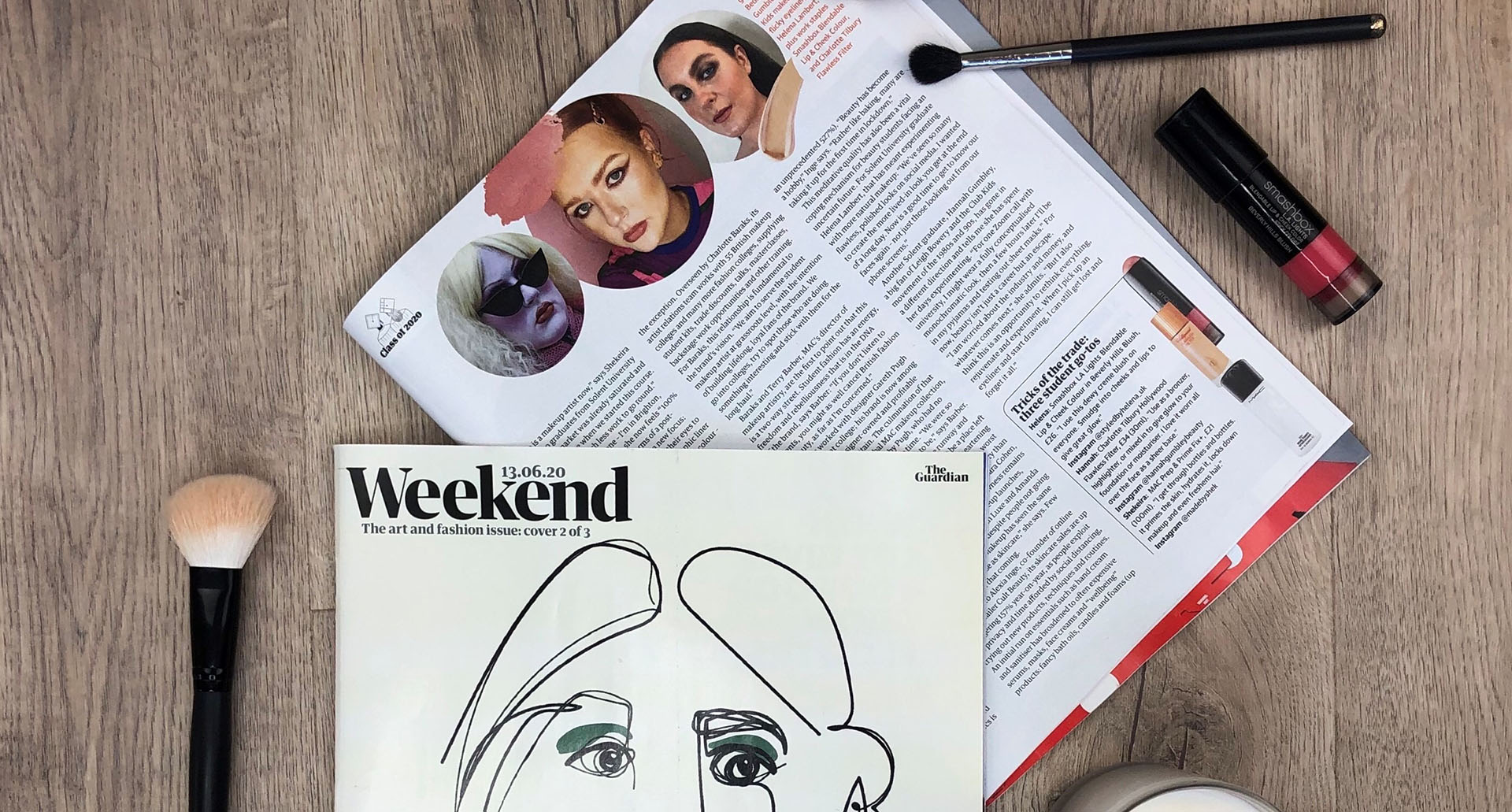Picture of cover of Guardian Weekend magazine featuring student work. Image by Helena Lambert