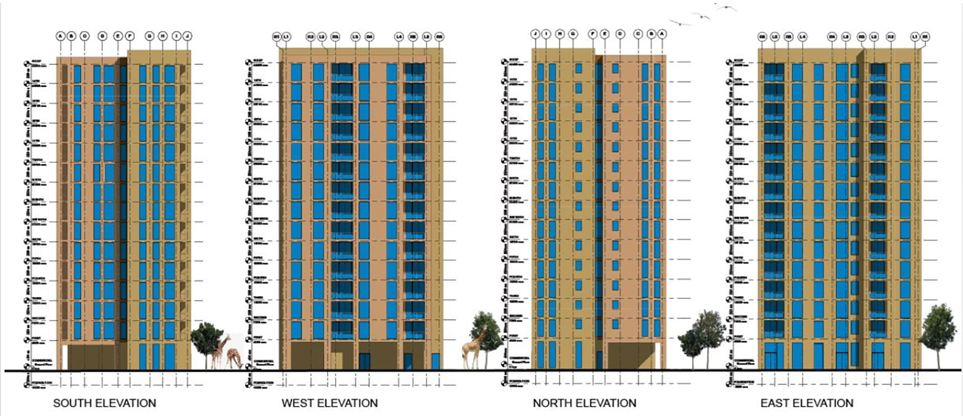 Elevations of the building