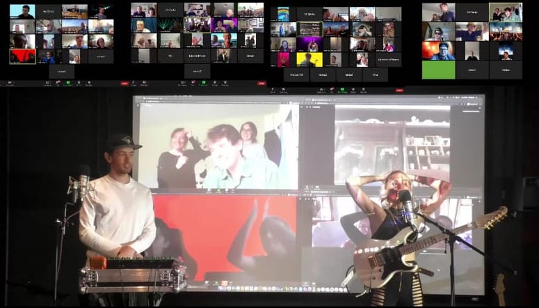 Picture of the acts on stage, showing how the audience could interact at the gig