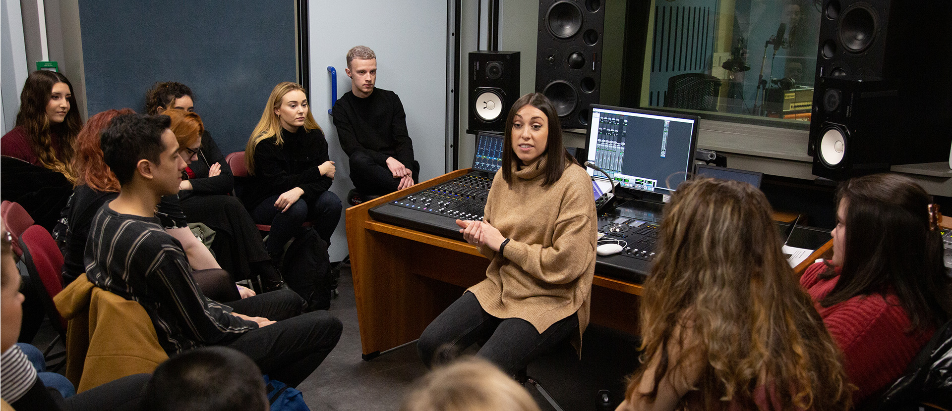 Picture of vocalist Katie Holmes in Solent University's music studios