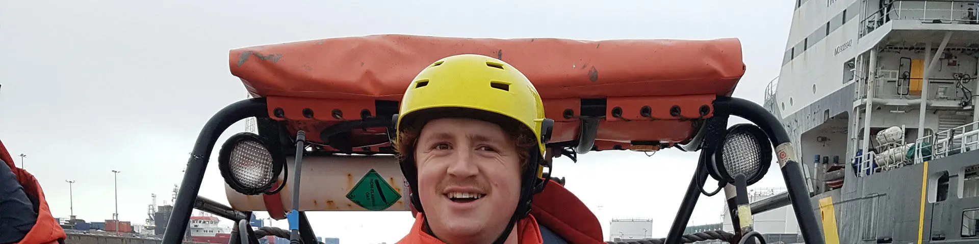 Matthew Gigg in a survival craft