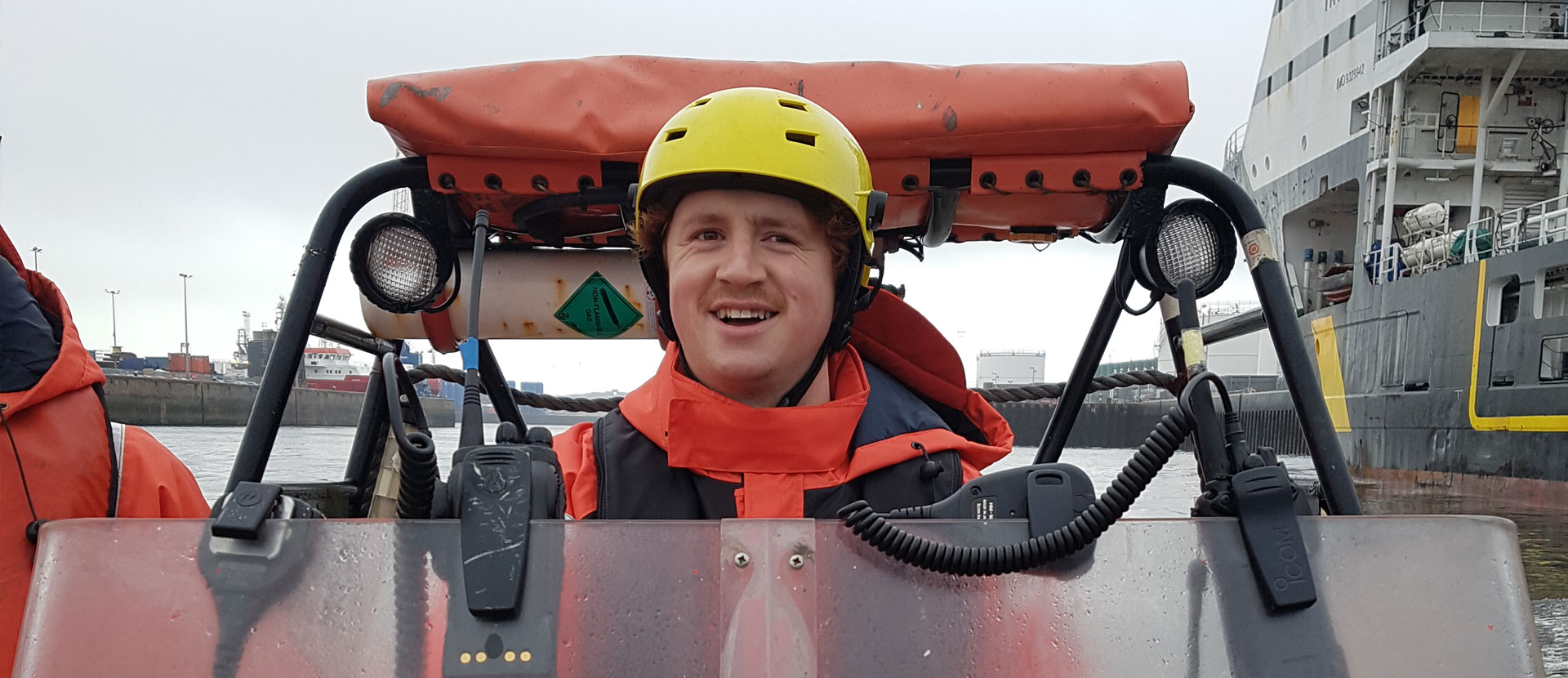Matthew Gigg in a survival craft