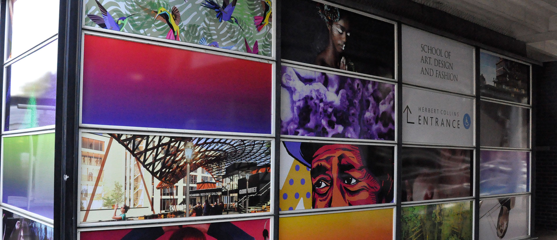 Mural on the outside of the Herbert Collins building, where the fashion and beauty courses are taught