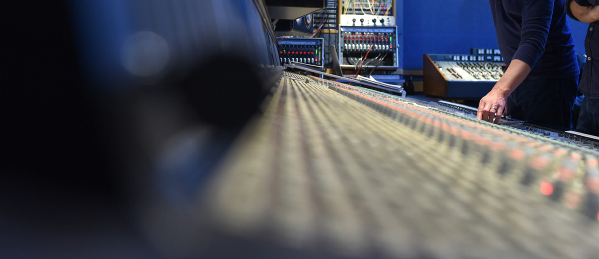 A mixing desk in a recording studio