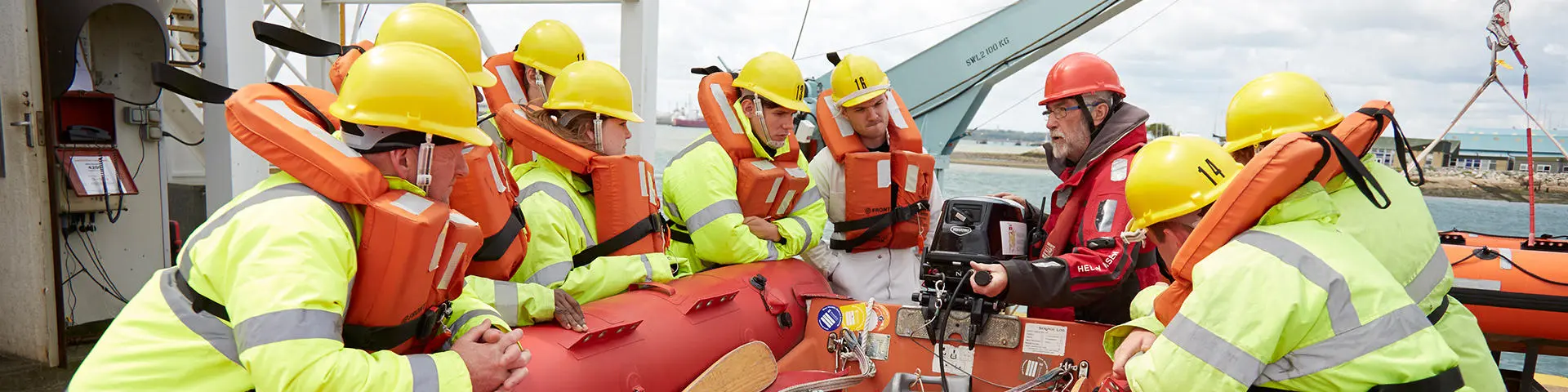 Warsash cadets doing fast rescue boat training on the pier at the Warsash campus