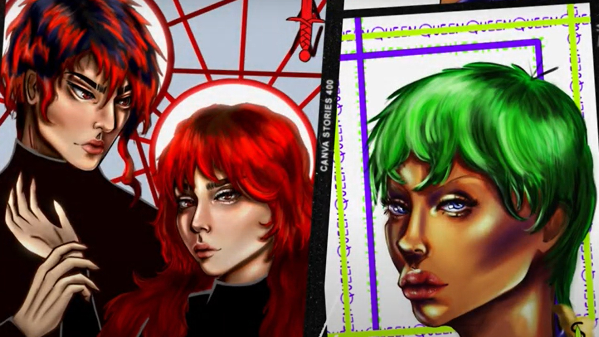 image of people with red and green hair - artwork from show