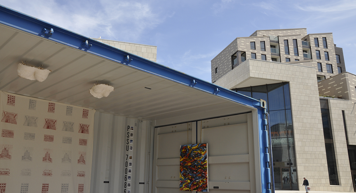 Robin Price's installation in a shipping container at the Versatility exhibition