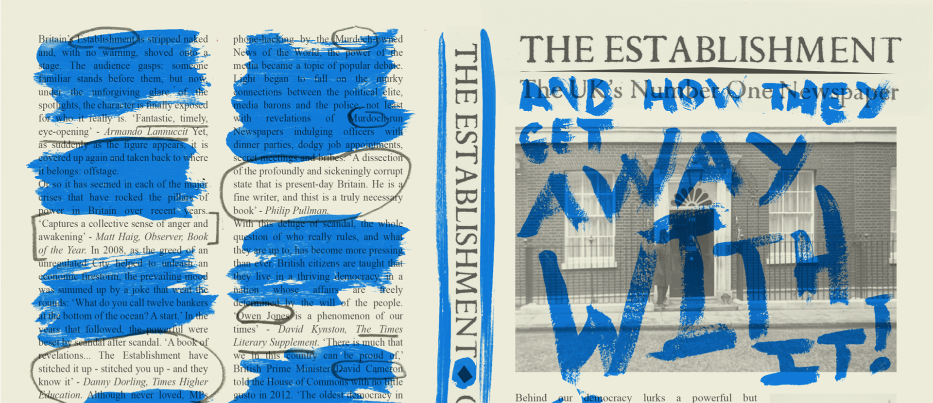 Shortlisted design of The Establishment front cover by illustration student Sam Ayres