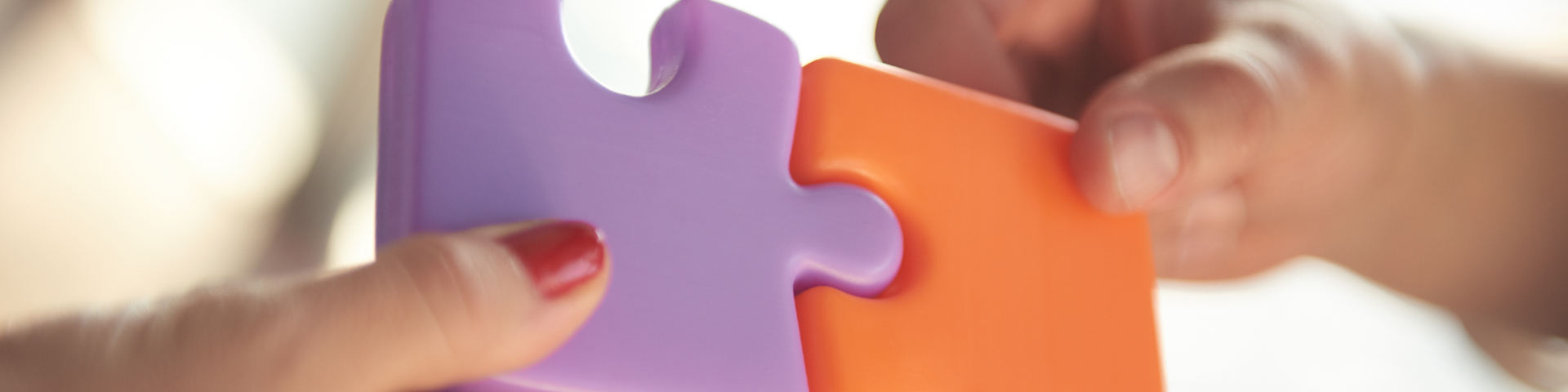 image of two people holding a jigsaw piece and each and putting together