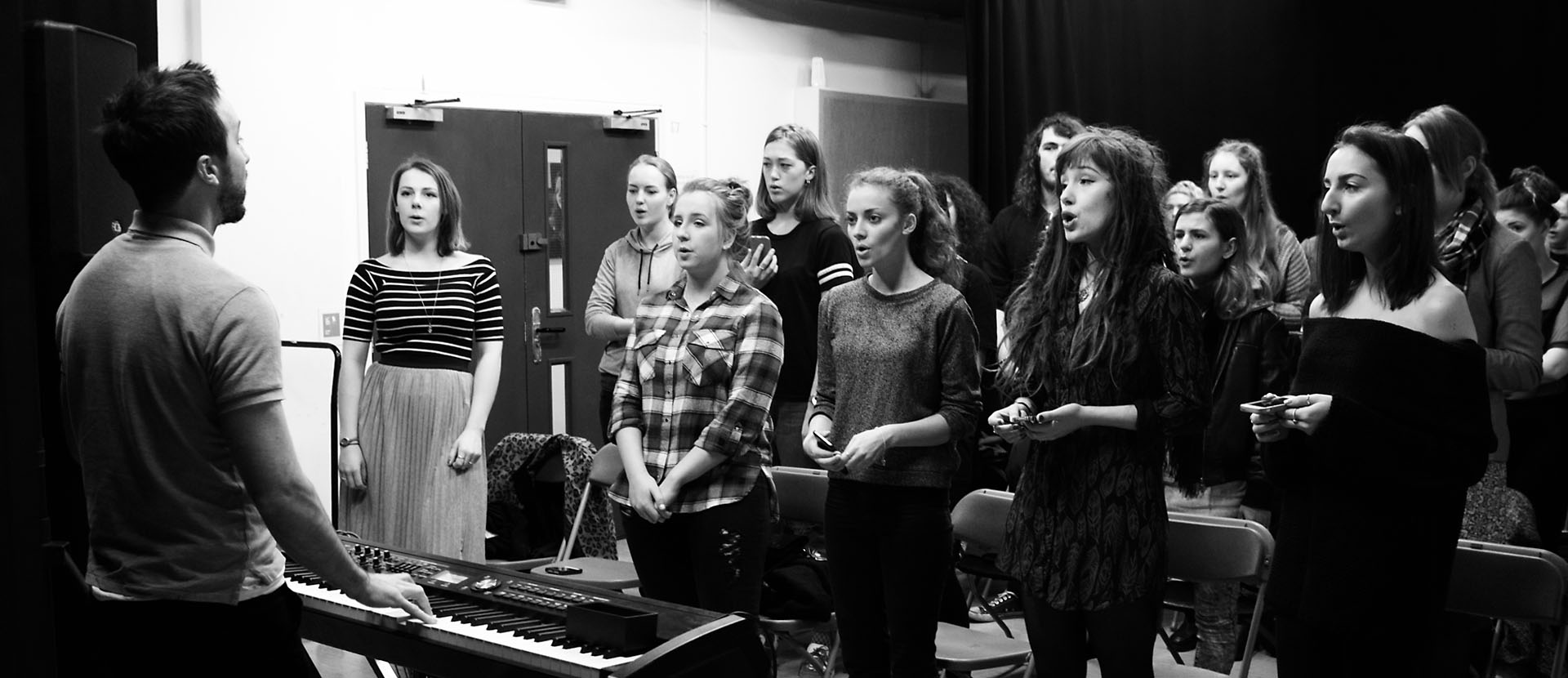 Solent music and performance students taking part in a singing workshop