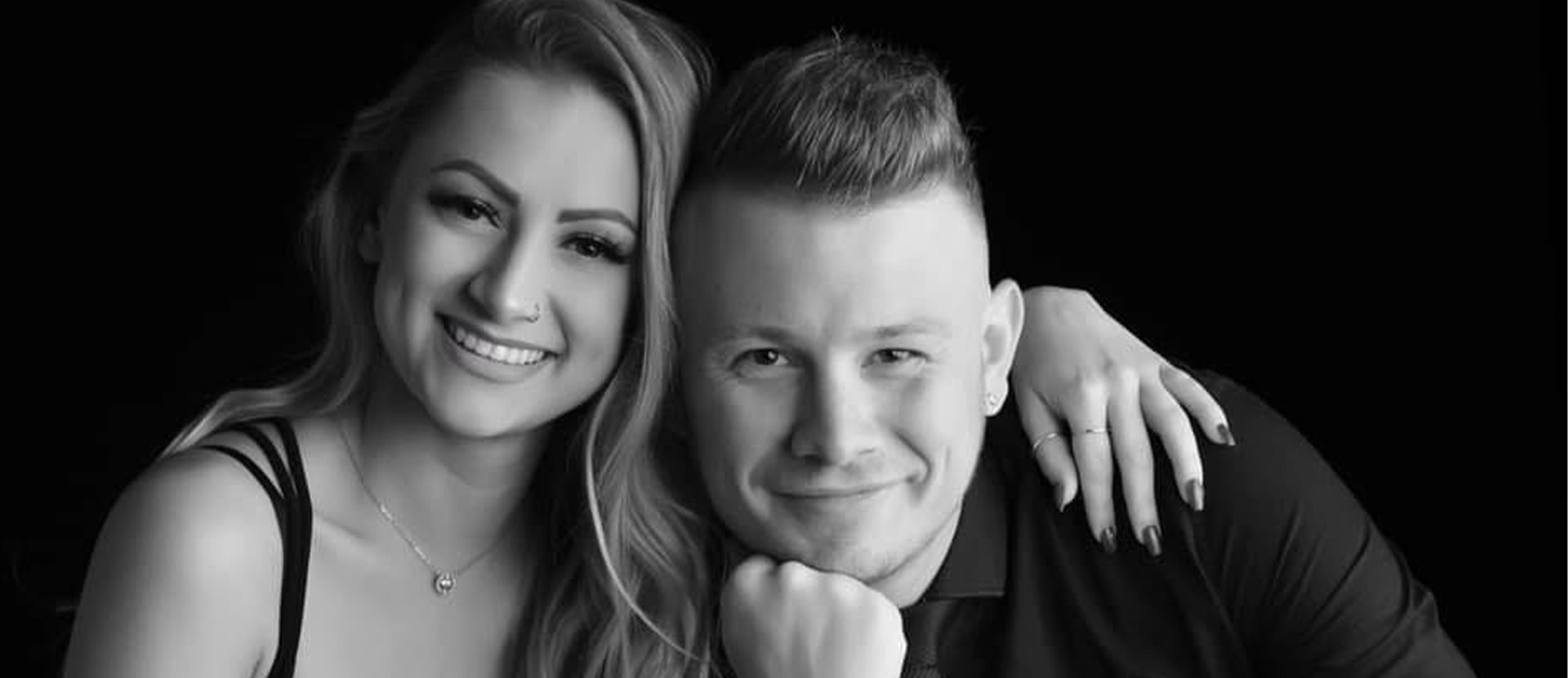 Black and white picture of Freya and Ben Taylor