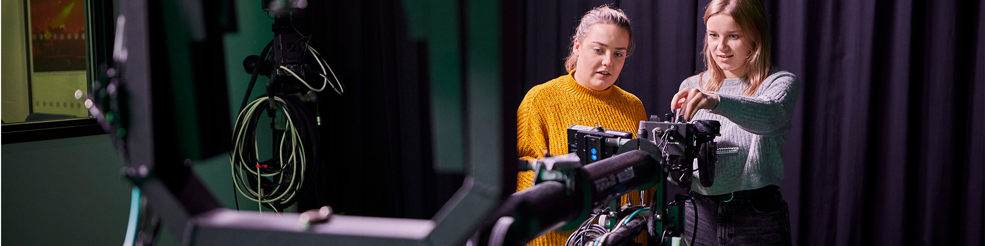 students working with studio-grade equipment in our Solent film and TV studios