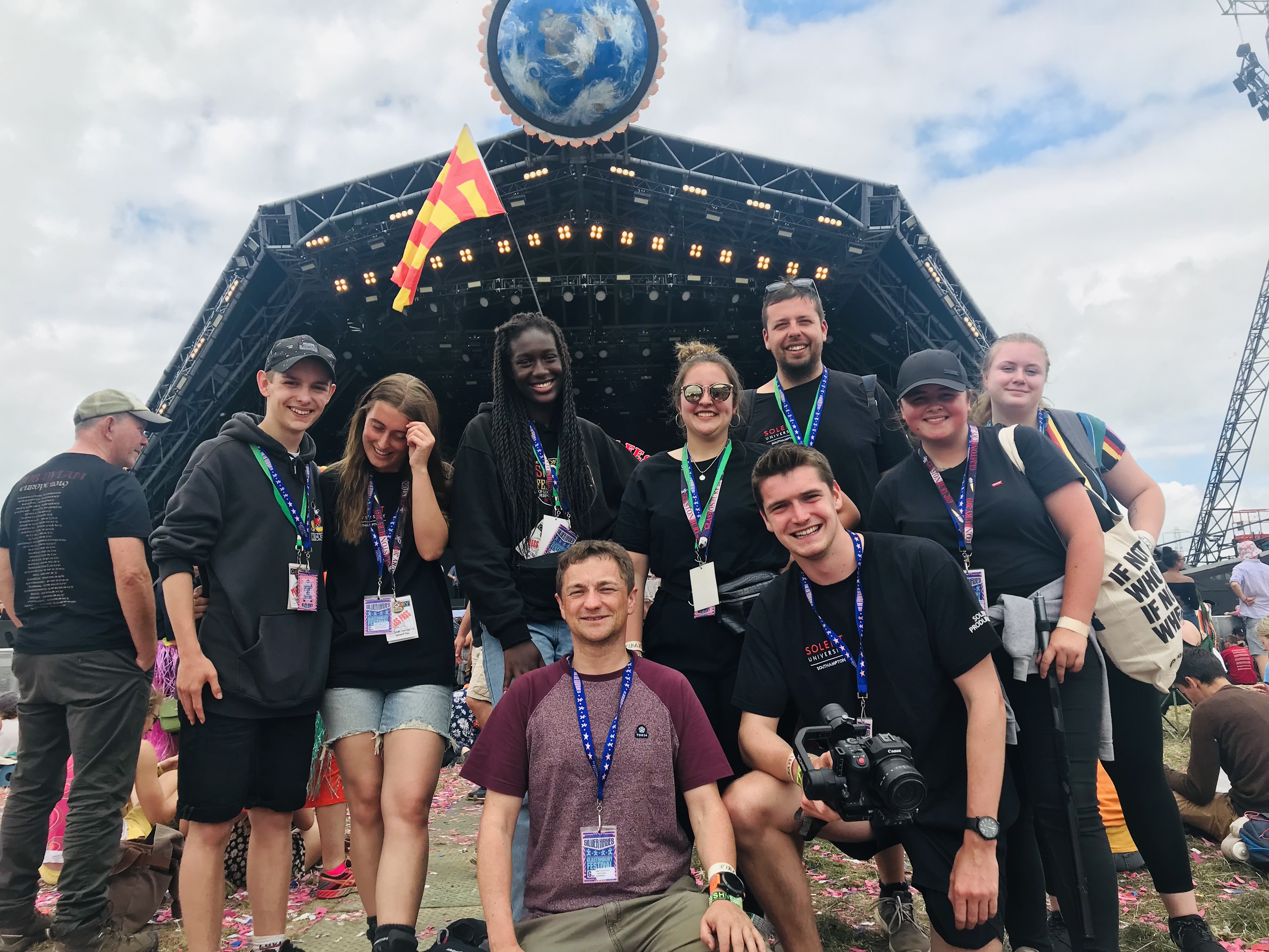 Peace and other students and staff from Solent University on-site at Glastonbury Festival