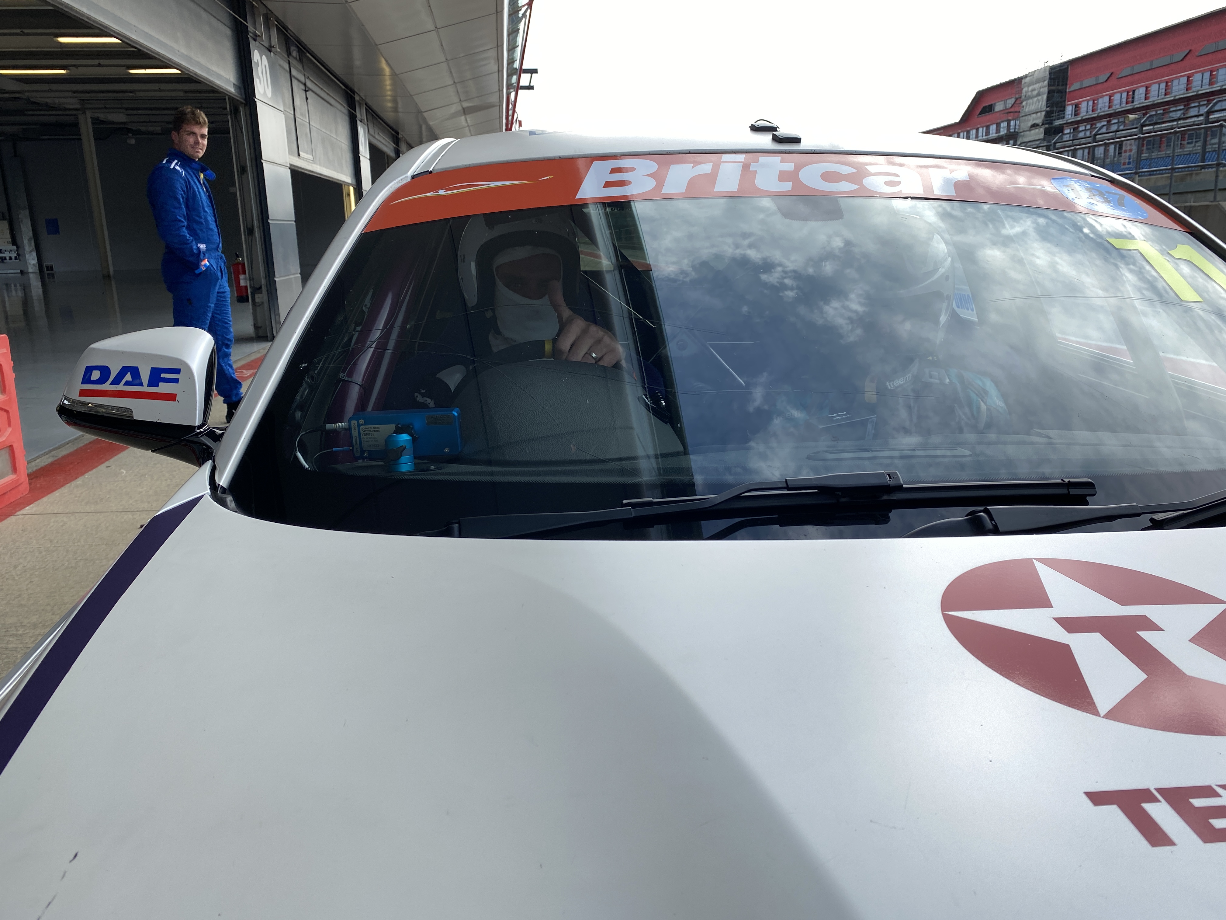 Picture shows the bonnet and window of a team BRIT racing car