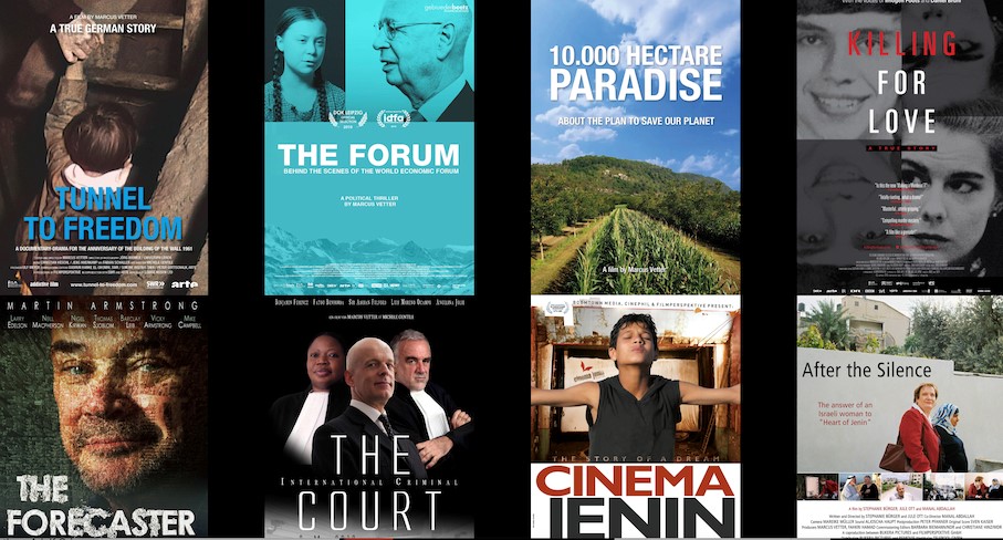 Image shows a selection of films Marcus Veter has made including, The Forecaster, After the Silence and The Forum. 