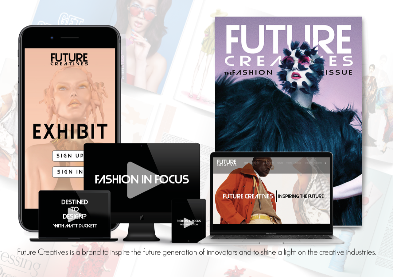 Picture of megan's work in various formats, picture shows iPad, iPhone, magazine and web