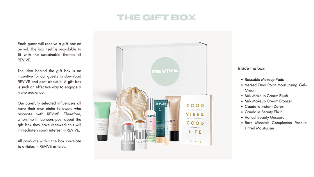 Image shows gift box for launch event of the REVIVE app