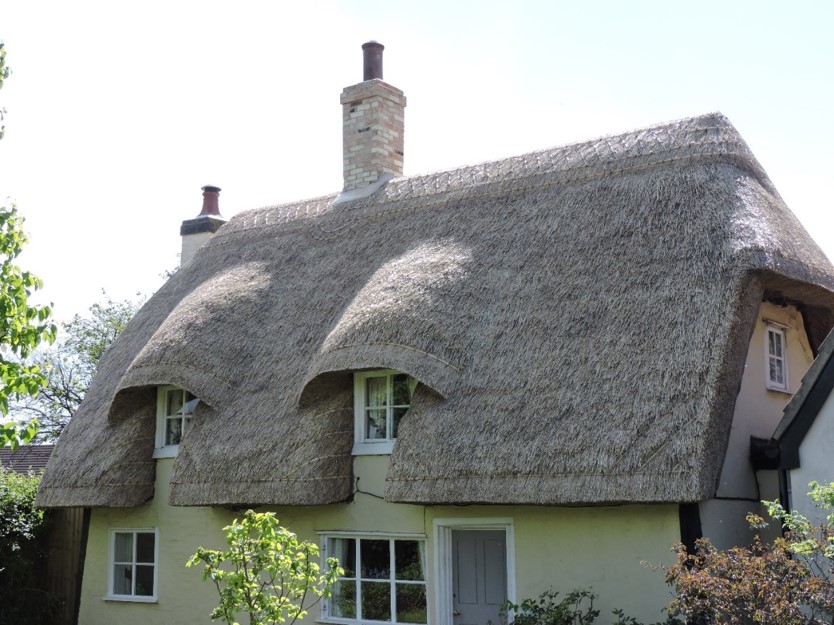 Picture shows a cottage with a thatched roof 