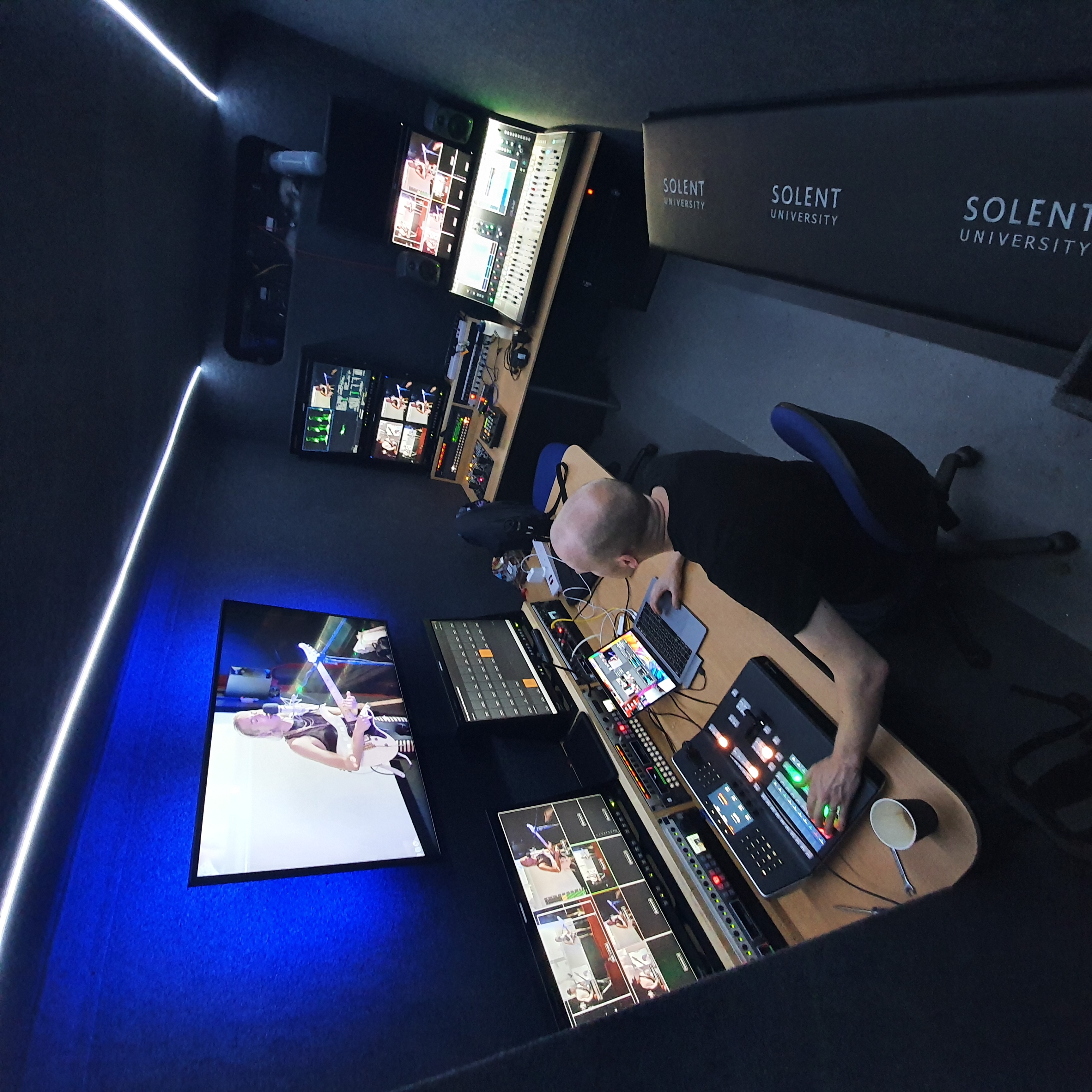 Picture of inside Solent's outside broadcast truck at the gig