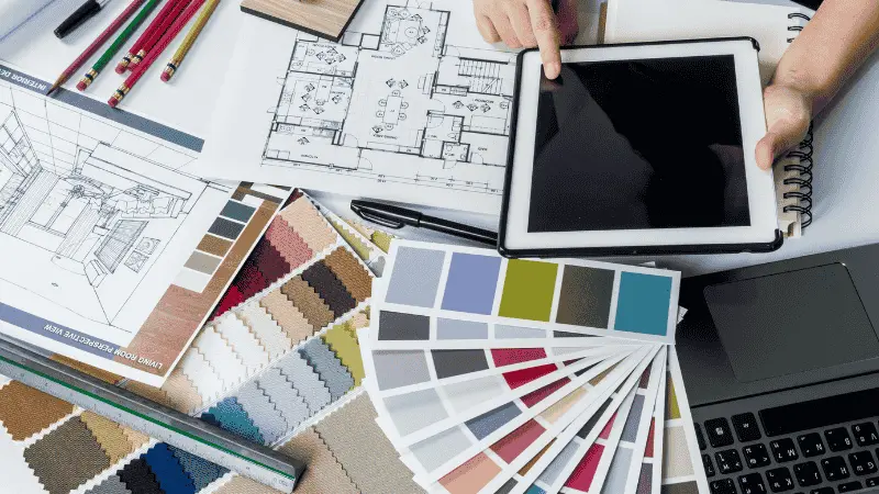 A selection of equipment and materials an interior designer would use
