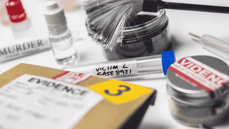 A selection of evidence from a criminal investigation