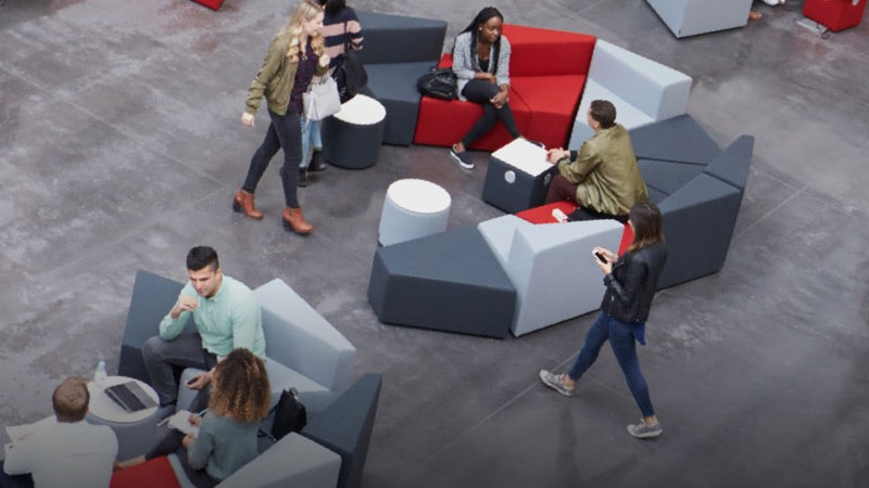 Overhead shot of students in The Spark atrium