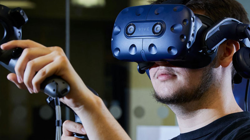A person using a virtual reality headset