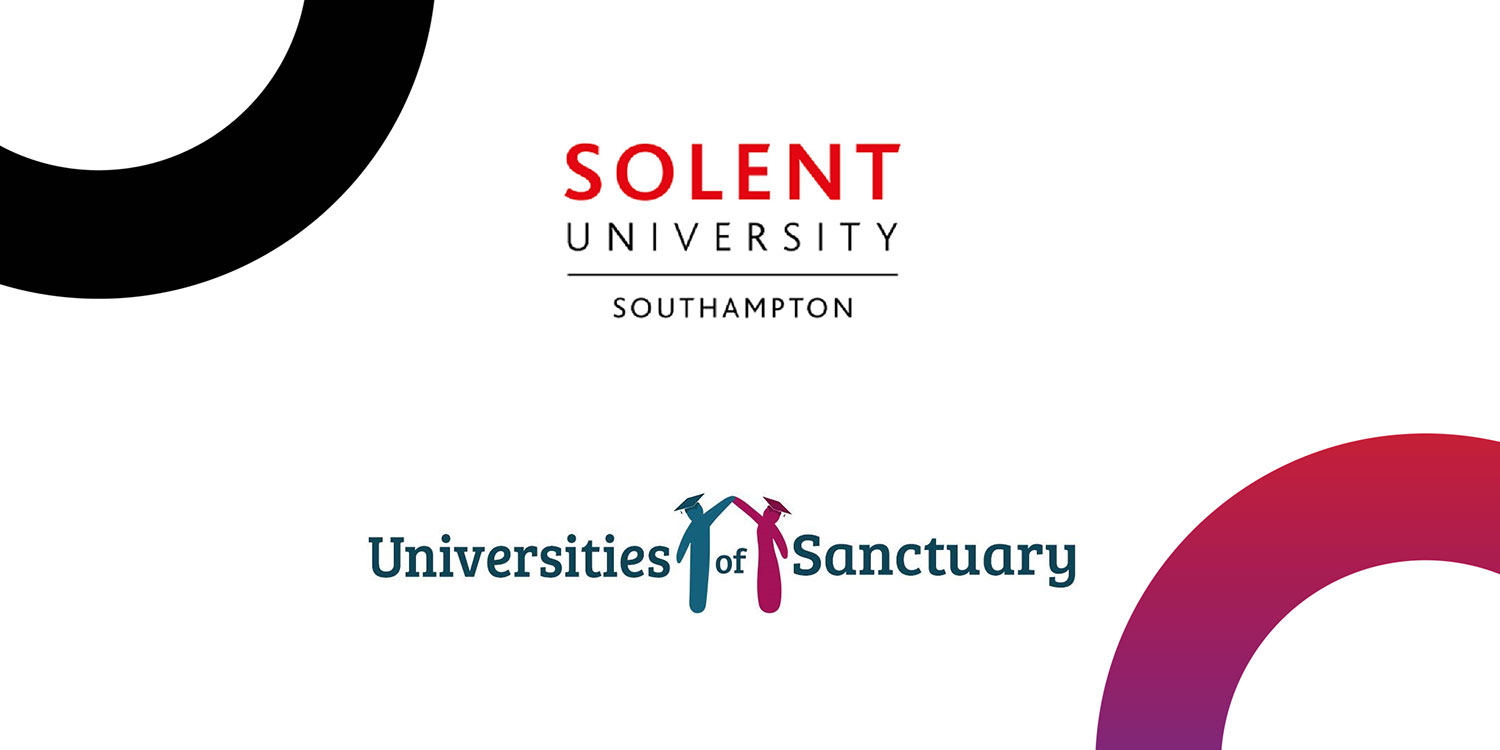 Promo image for Universities of Sanctuary with logos and Solent branding