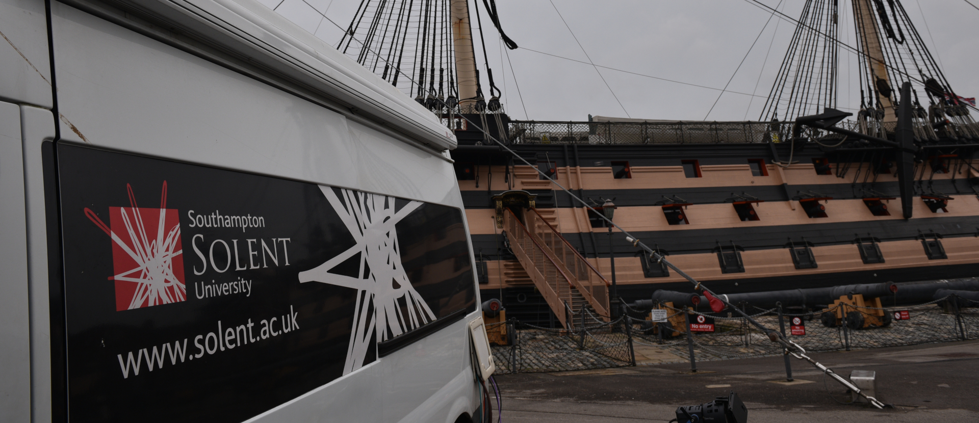 Solent's Production van beside HMS Victory