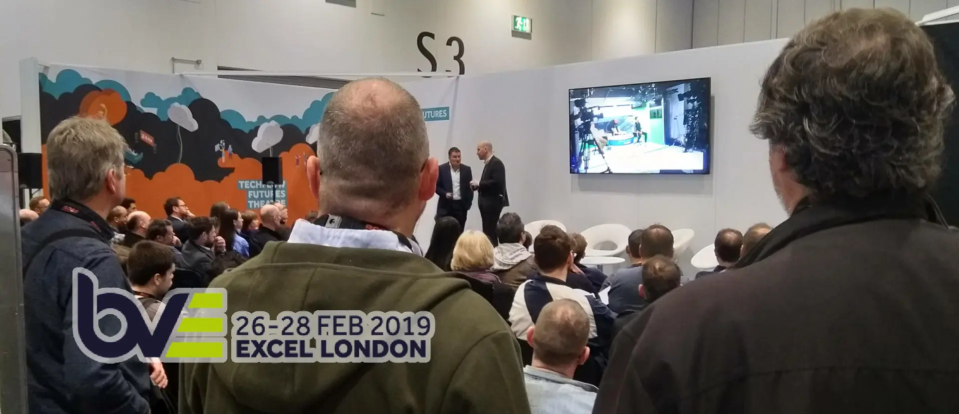 Listening to a presentation at the Broadcast Video Expo 2019