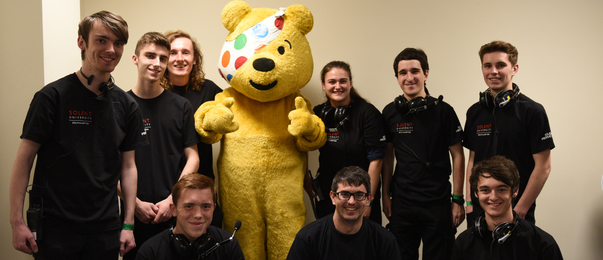 Solent's media technology students with Pudsey