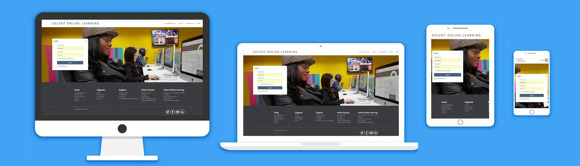 Screen shots of Solent Online Learning (SOL)