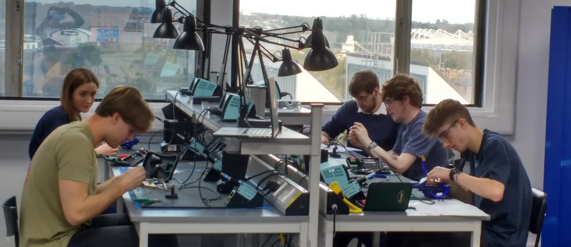 Students in the electronics labs