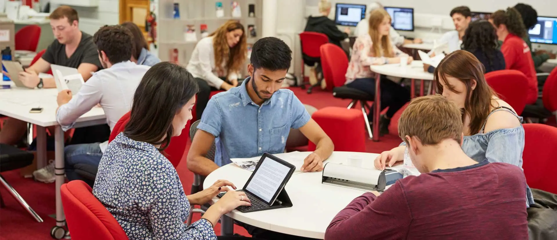 Students learning in the library