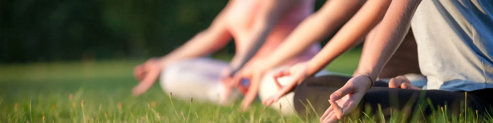 People sat on the grass doing yoga